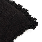 Housse de coussin pleine lune noire en textile tissé noir à franges