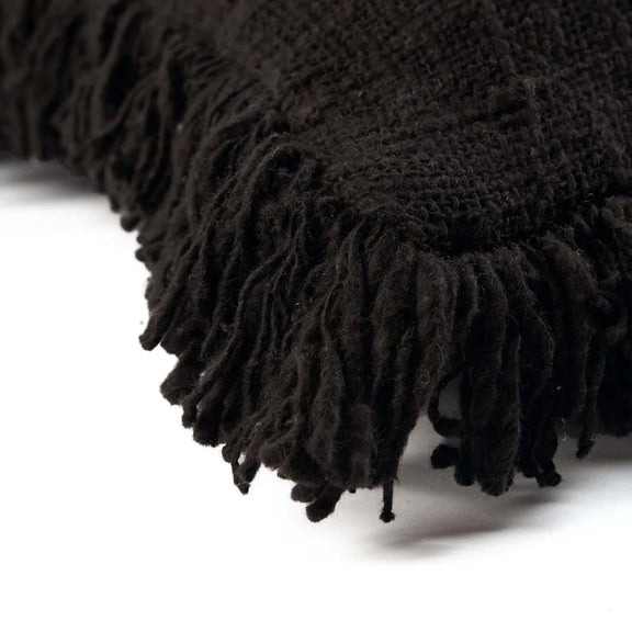 Coussin noir tissé avec franges, La housse de coussin pleine lune - noir