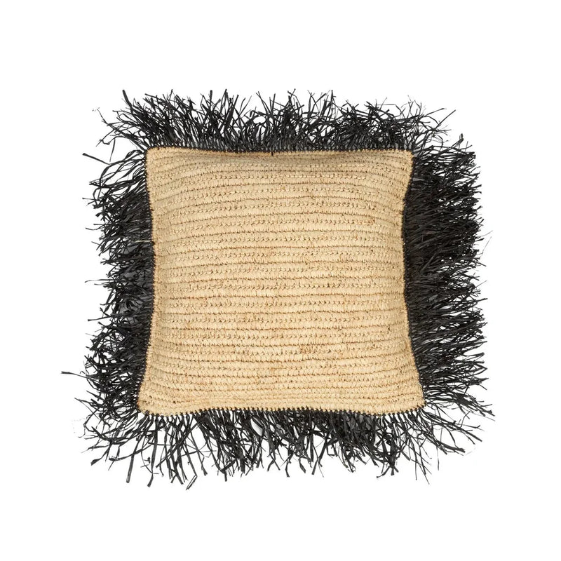 Housse de coussin en raphia  noir et naturel - 40x40 cm