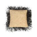 Coussin en raphia beige avec frange noire et naturelle 40x40 cm