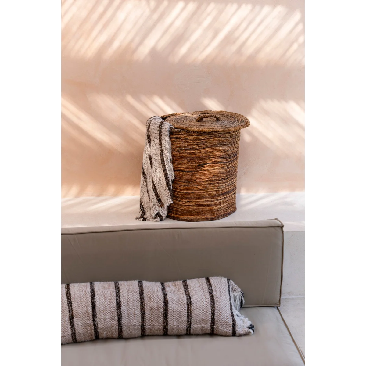Housse de coussin rectangulaire beige en coton - 35x100 cm