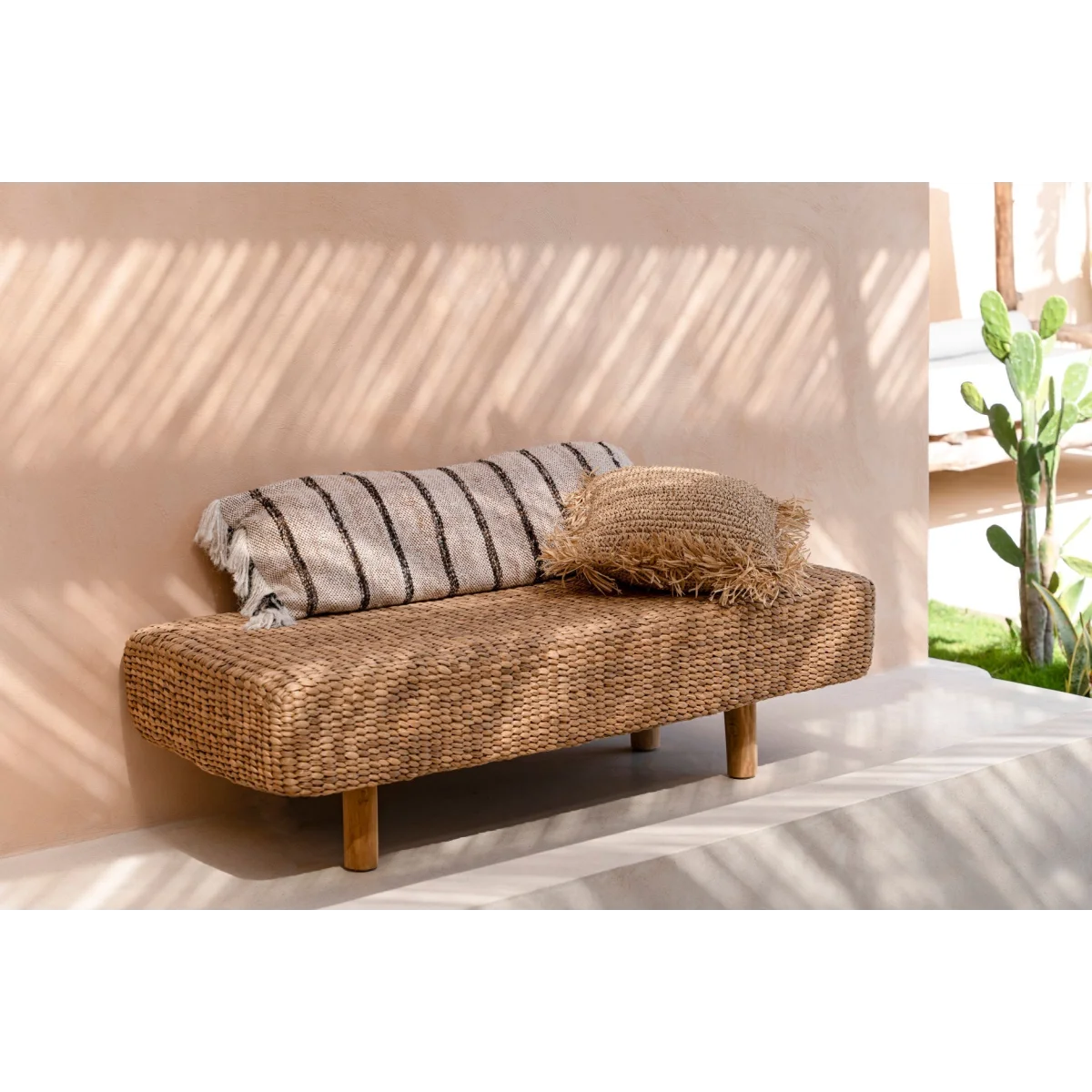 Housse de coussin rectangulaire beige en coton - 35x100 cm