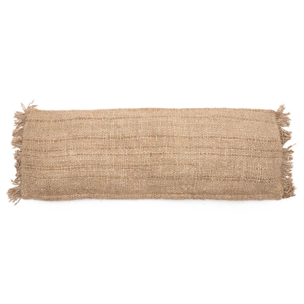 Housse de coussin rectangulaire beige en coton jute, 35x100 cm, bords effilochés