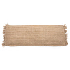 Housse de coussin rectangulaire beige en coton jute, 35x100 cm, bords effilochés