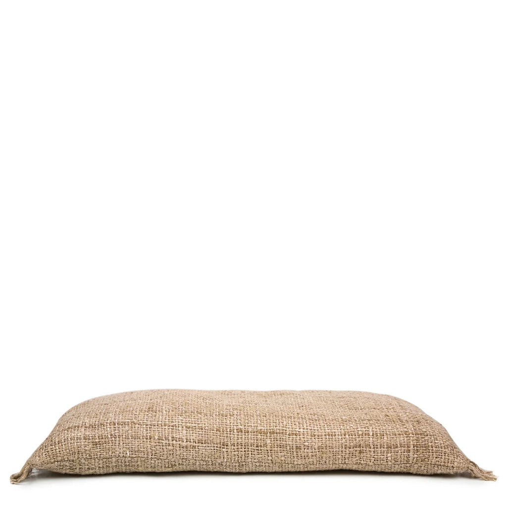 Housse de coussin rectangulaire beige en coton, 35x100 cm, tissu jute frangé