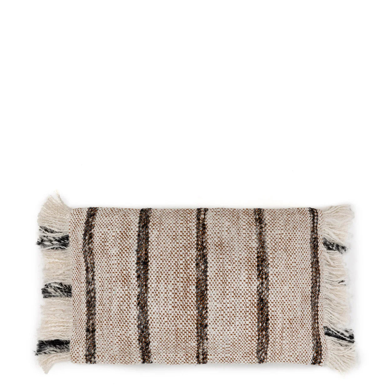 Plaid tissé beige et marron avec franges pour Housse de coussin rectangulaire coton 30x50 cm