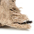 Housse de coussin rectangulaire en coton beige et noir avec franges et tissu burlap naturel