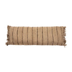 Coussin rectangulaire beige et noir en coton avec franges et rayures verticales
