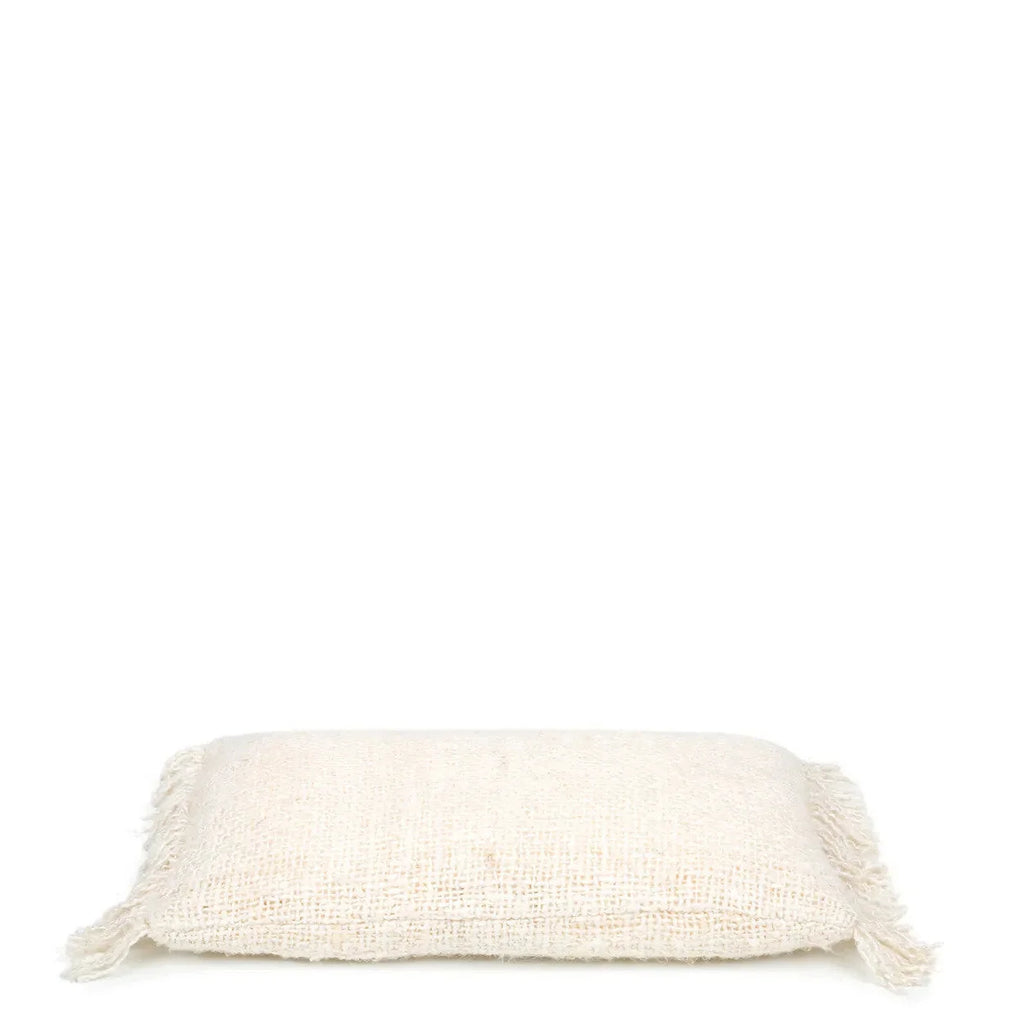 Housse de coussin rectangulaire en coton crème 30x50 cm texturée à bords effilochés