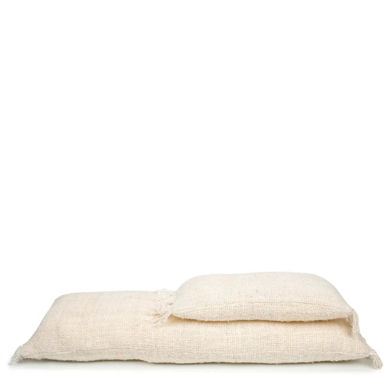 Housse de coussin rectangulaire en coton crème texturé 30x50 cm à bords effilochés
