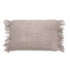 Coussin rectangulaire en coton gris perle avec franges et bordures frangées