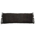 Coussin rectangulaire noir en coton avec franges, 35x100 cm, Housse de coussin coton noir