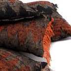 Housse de coussin rectangulaire en coton noir orange à motif chevron et franges - 30x50 cm