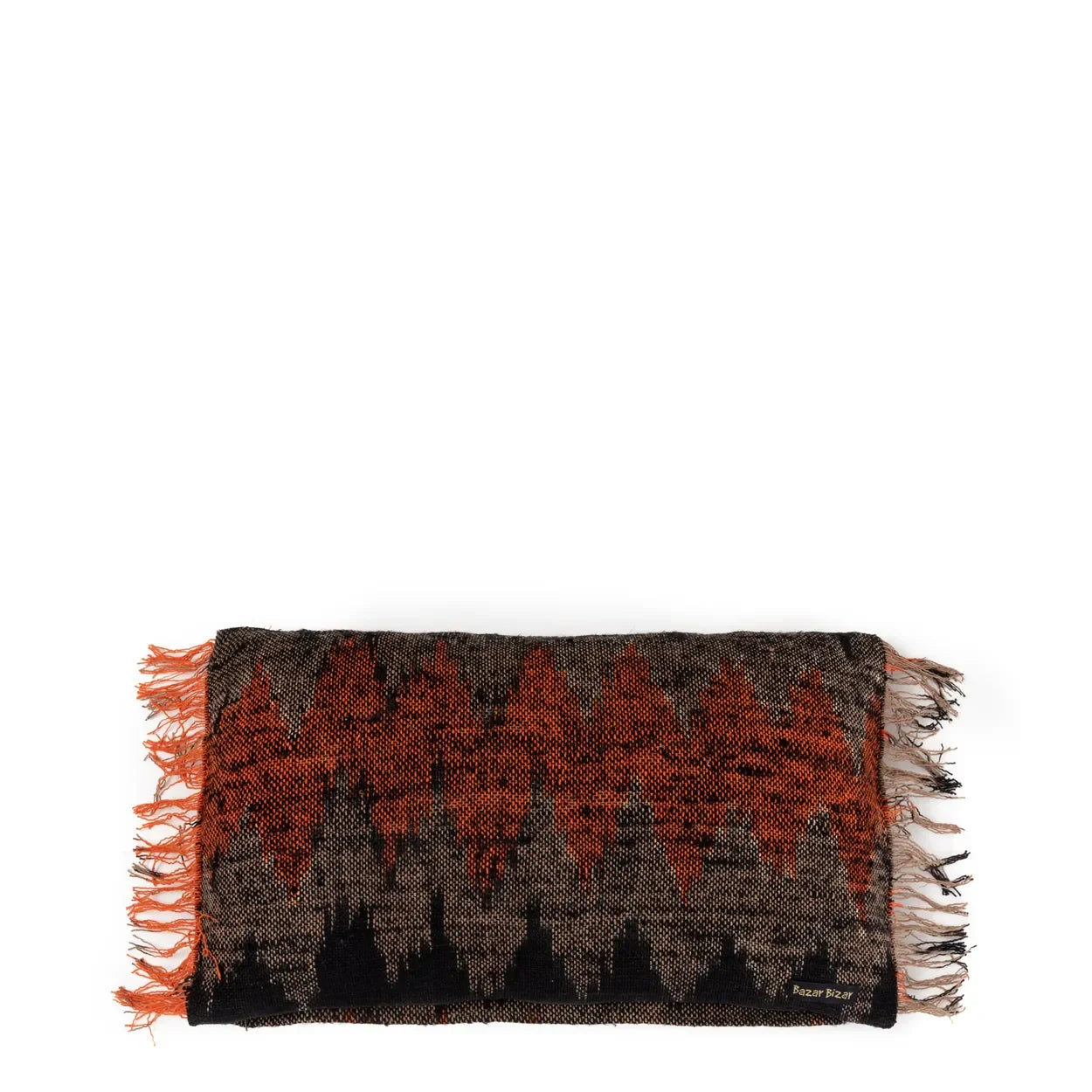 Écharpe à motif zigzag frangé en coton, noir et orange, 30x50 cm