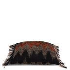 Housse de coussin rectangulaire en coton noir et orange à motifs géométriques avec franges