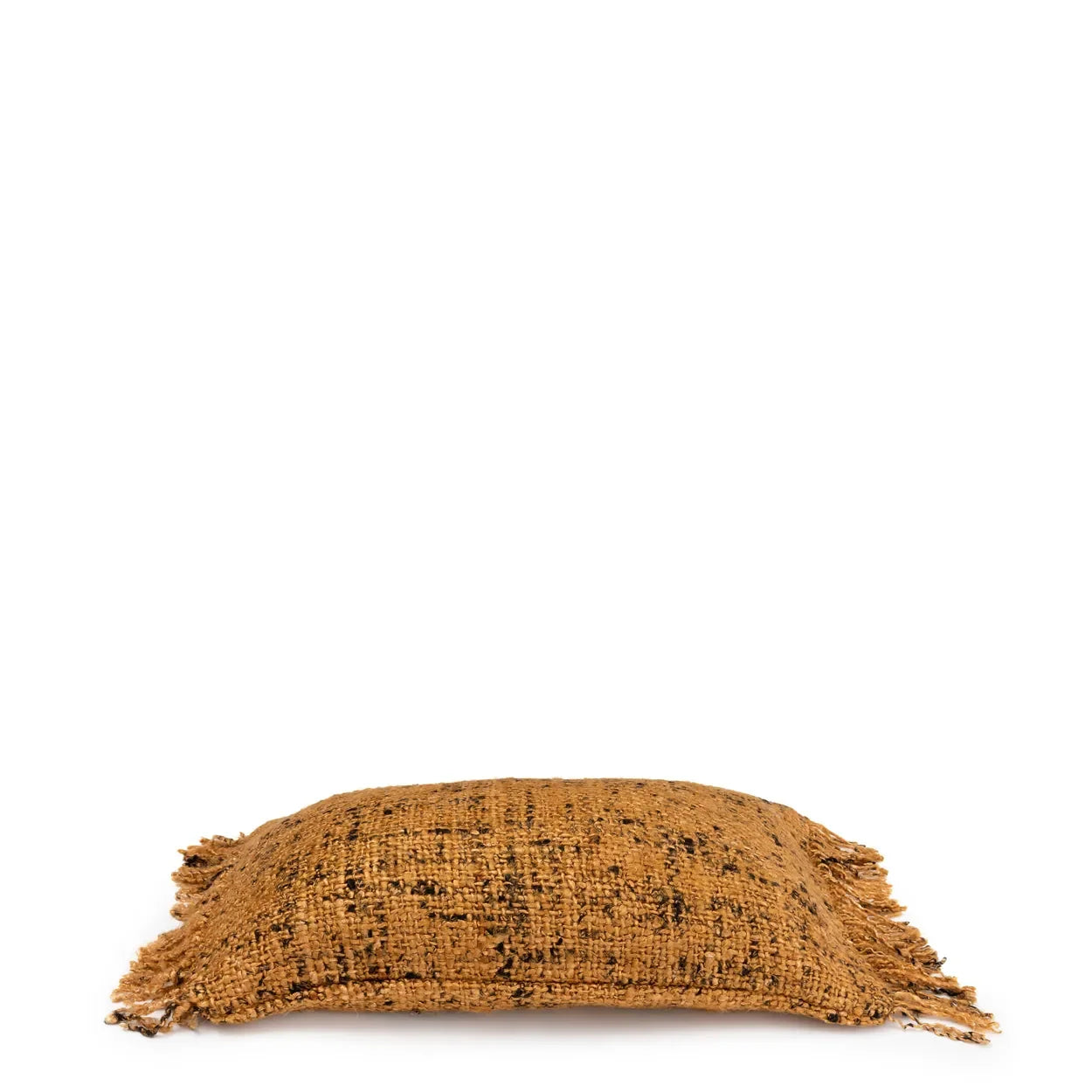 Housse de coussin rectangulaire en coton texturé cannelle moucheté avec franges