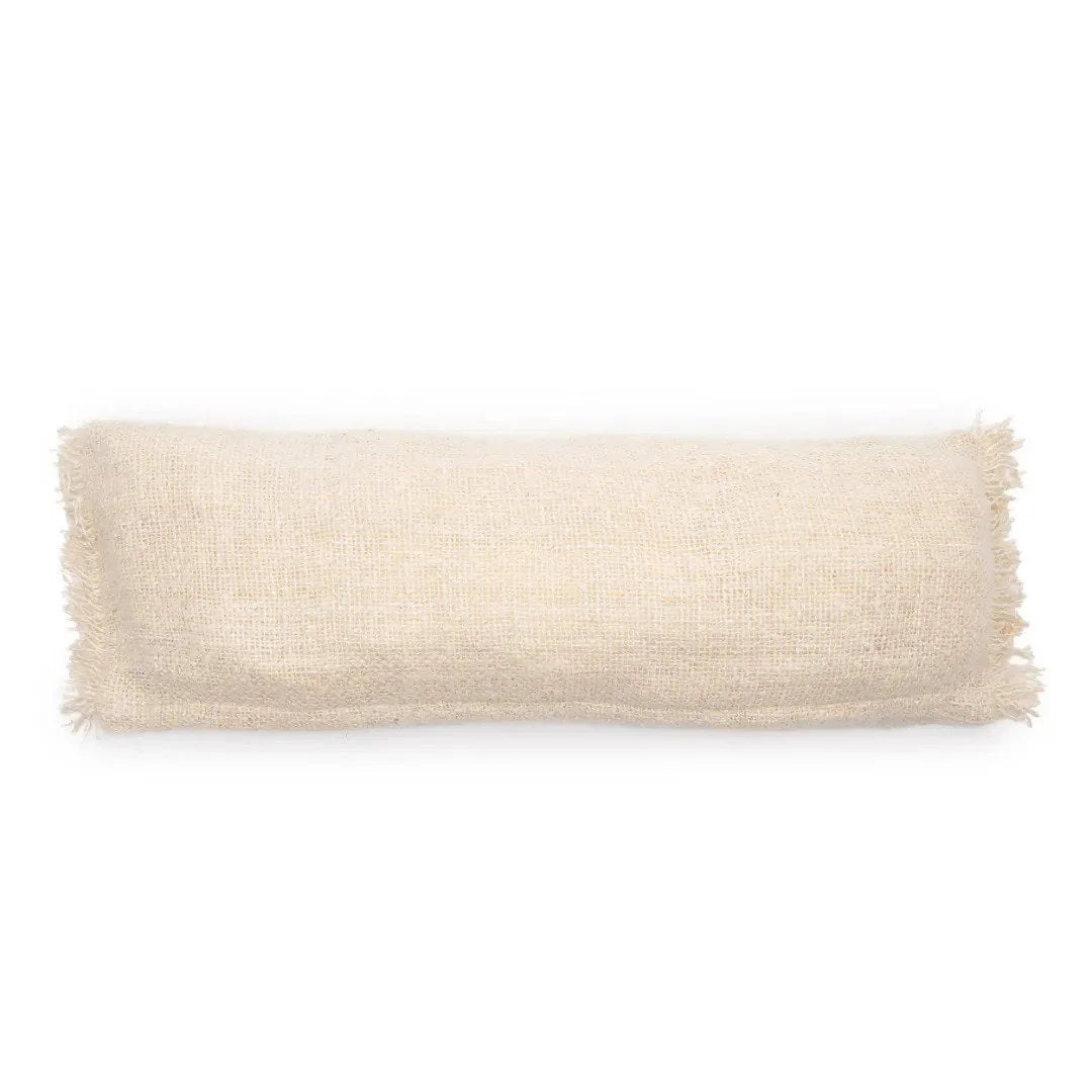 Housse de coussin rectangulaire crème en coton avec franges, 35x100 cm
