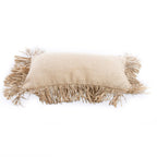 Oreiller rectangulaire en jute beige avec franges décoratives pour décoration intérieure