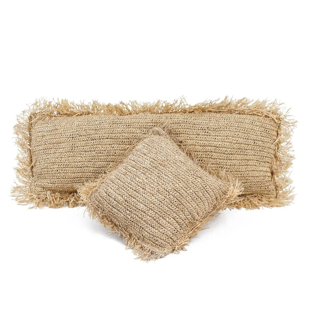 Deux coussins en raphia naturel avec franges, rectangulaires, 35x100 cm