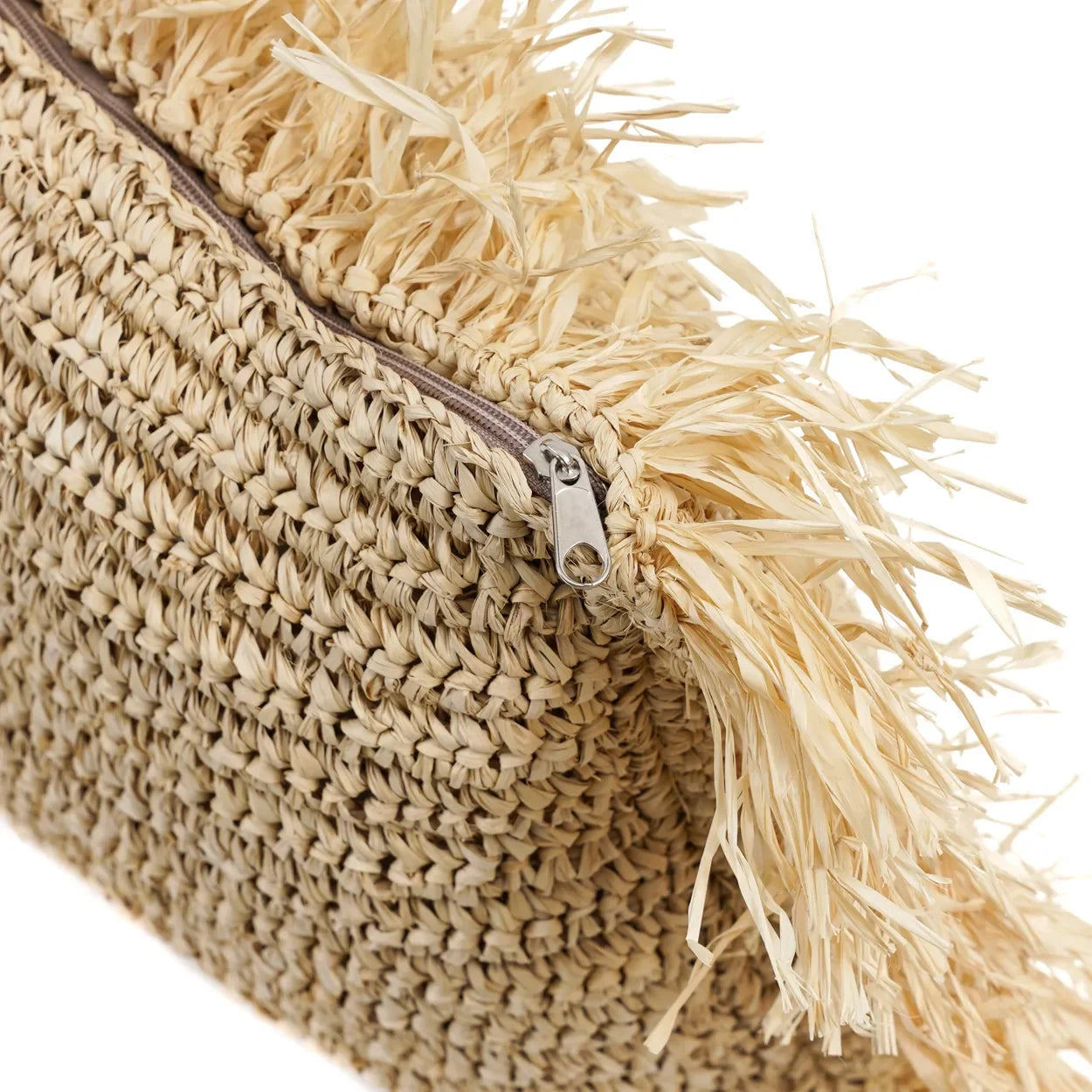 Sac en paille tressée avec franges et fermeture éclair pour la housse de coussin