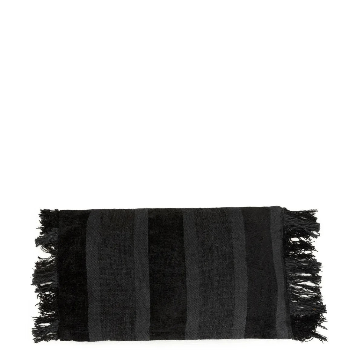 Housse de coussin rectangulaire rayé en velours noir à franges – 30x50 cm