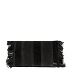 Housse de coussin rectangulaire rayé en velours noir à franges – 30x50 cm