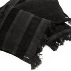 Housse de coussin rectangulaire rayé en velours noir à franges – 30x50 cm