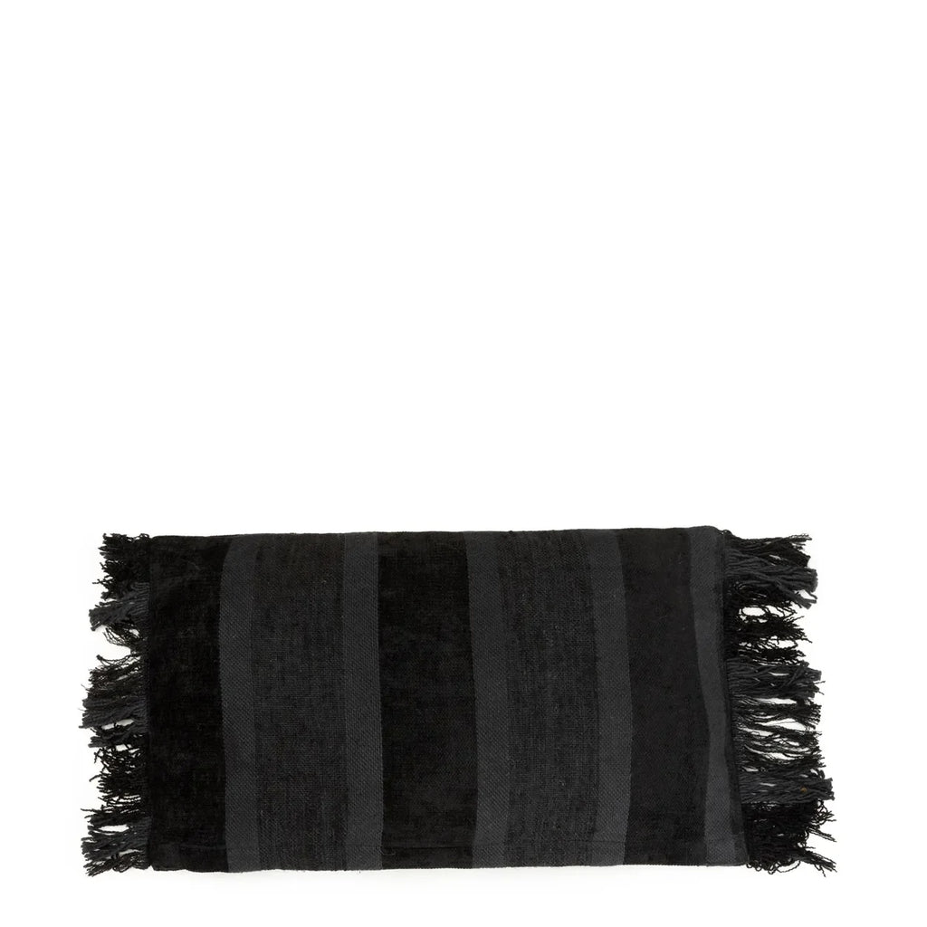 Tissu de bain noir rayé à franges pour coussin rectangulaire 30x50 cm