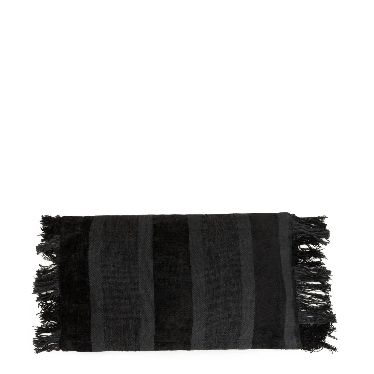 Tissu de bain noir rayé à franges pour coussin rectangulaire 30x50 cm