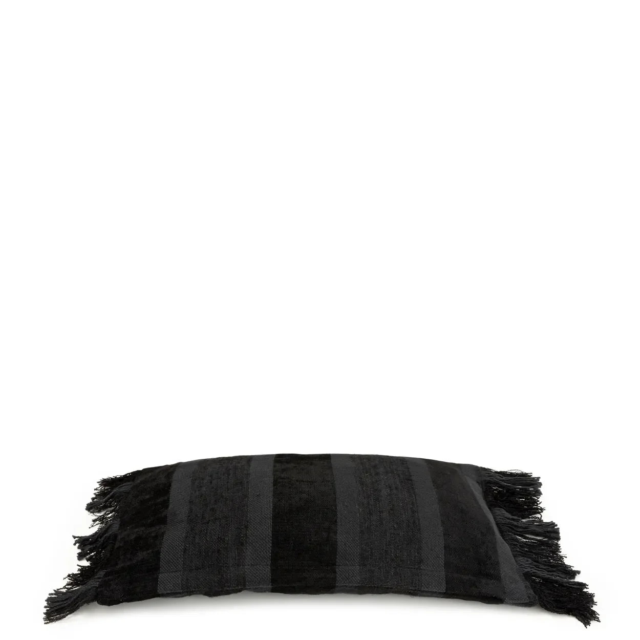 Écharpe à rayures noires avec franges pour coussin rectangulaire en velours 30x50 cm