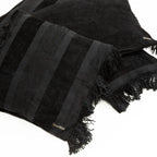 Coussin rectangulaire en velours noir à rayures et franges, 30x50 cm