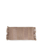 Coussin rectangulaire en velours côtelé beige avec textures, rayures et franges