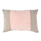 Housse de coussin rectangulaire en velours rose pastel et lin greige texturé