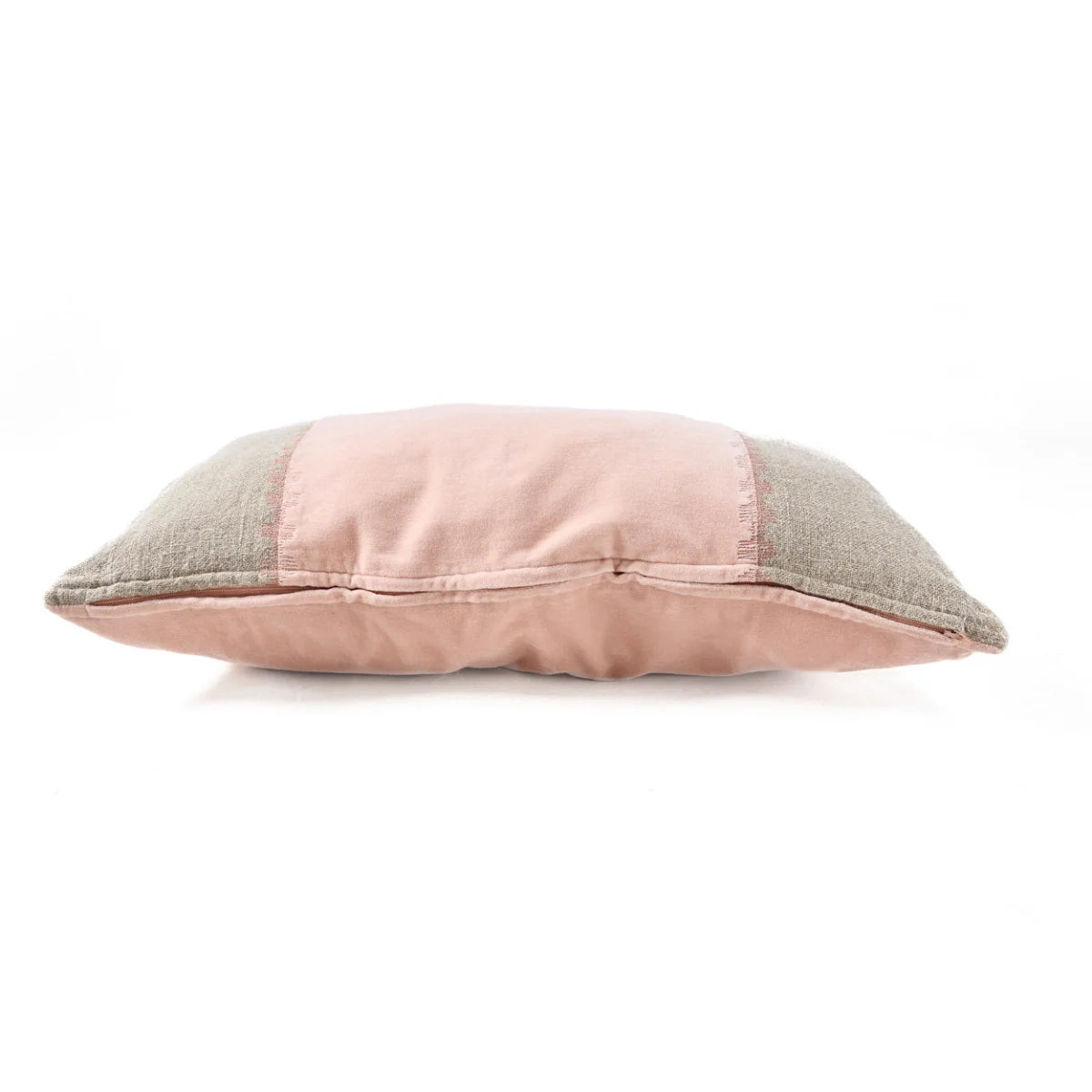 Housse de coussin rectangulaire en velours rose et lin greige texturé