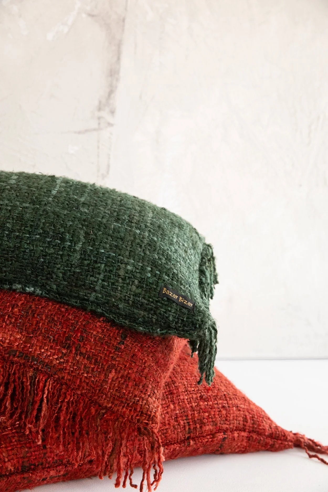 Housse de coussin rouge cerise en coton avec franges, 30x50 cm