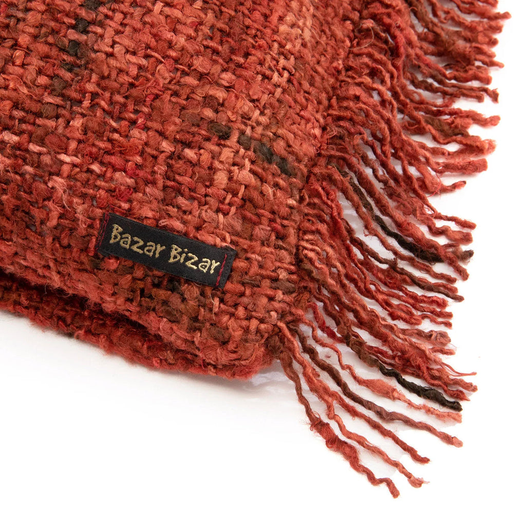 Housse de coussin rouge cerise en coton tissé avec texture et frange, 40x40 cm