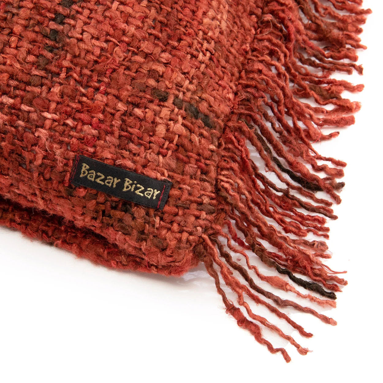 Housse de coussin rouge cerise en coton tissé avec texture et frange, 40x40 cm