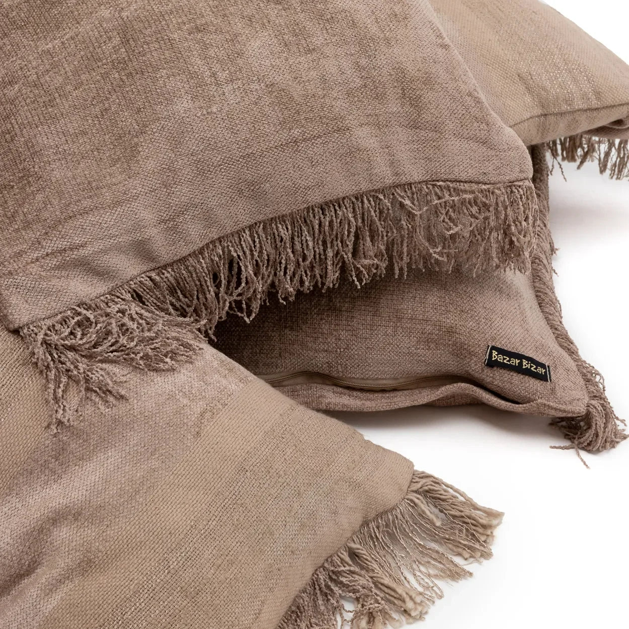 Coussins en velours avec franges et texture, Housse de coussin béton 100x35 cm rectangulaire