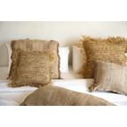 Housse de coussin en velours béton 40x40 cm avec coussins neutres texturés et franges