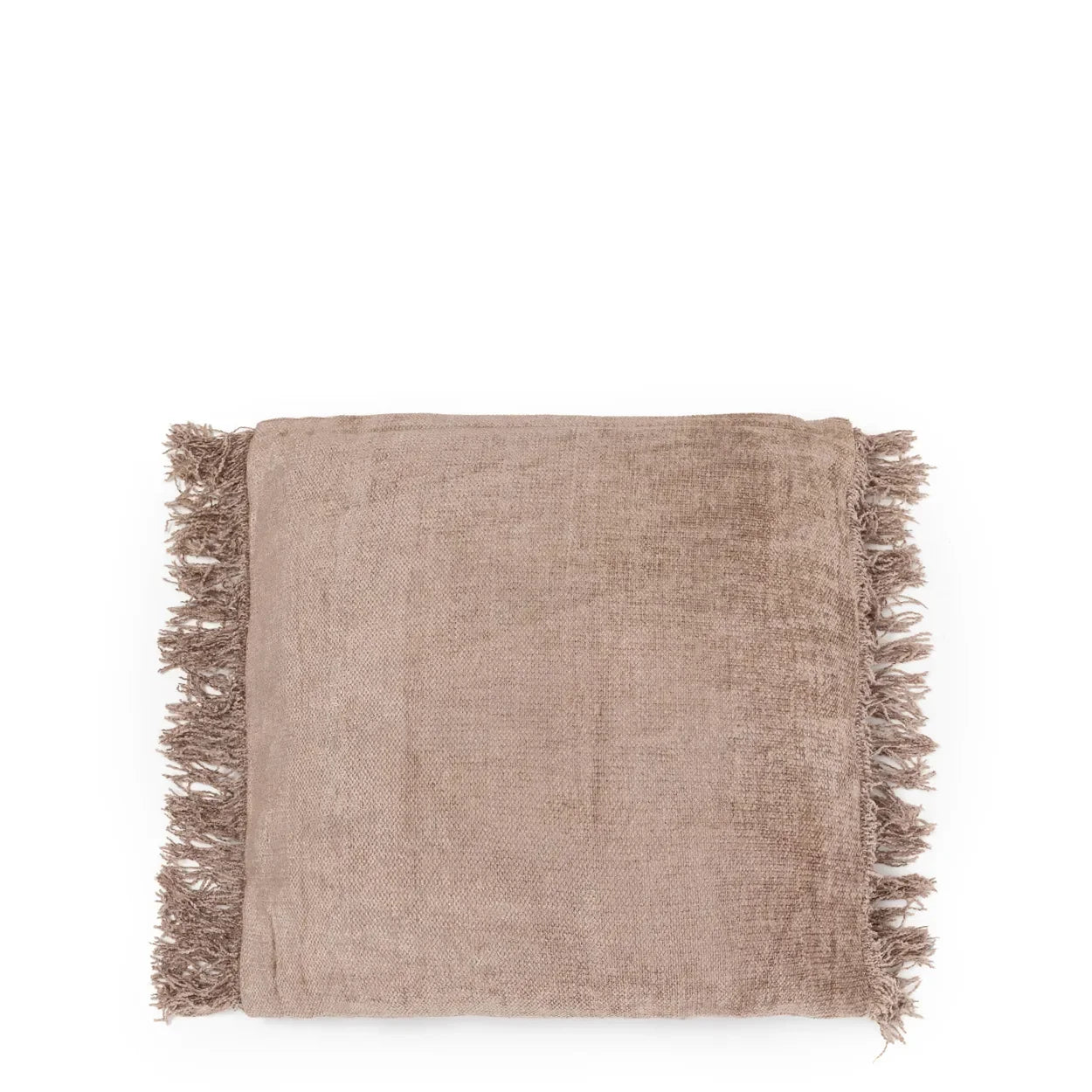 Housse de coussin en velours béton 40x40 cm avec coussin taupe à franges