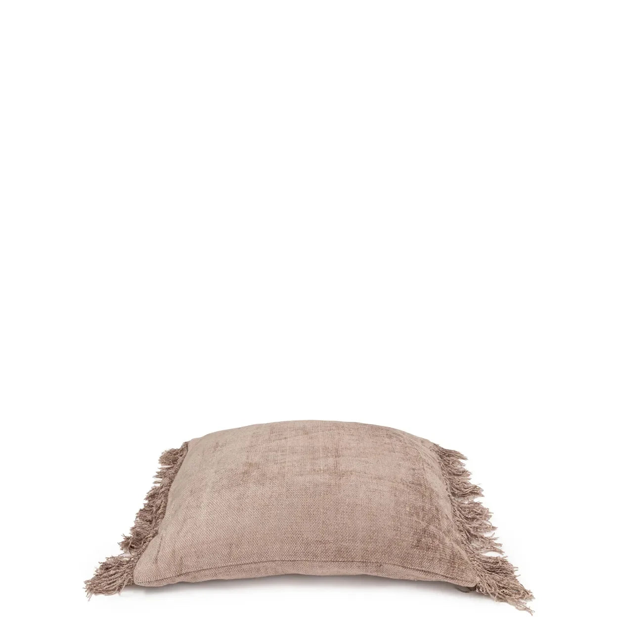 Coussin en velours taupe avec franges, Housse de coussin en velours béton 40x40 cm
