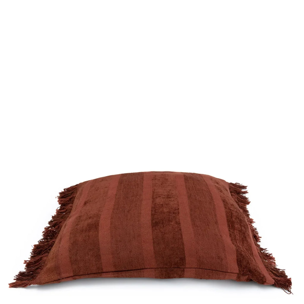 Coussin en velours Bordeaux rayé avec franges, 60x60 cm