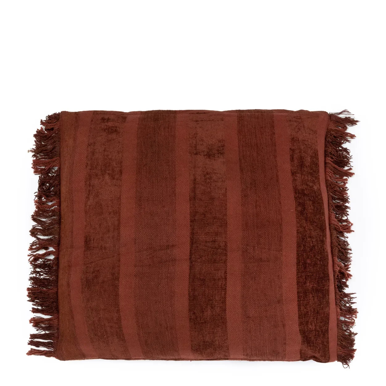 Coussin en velours Bordeaux rayé avec franges, 60x60 cm, décoration élégante