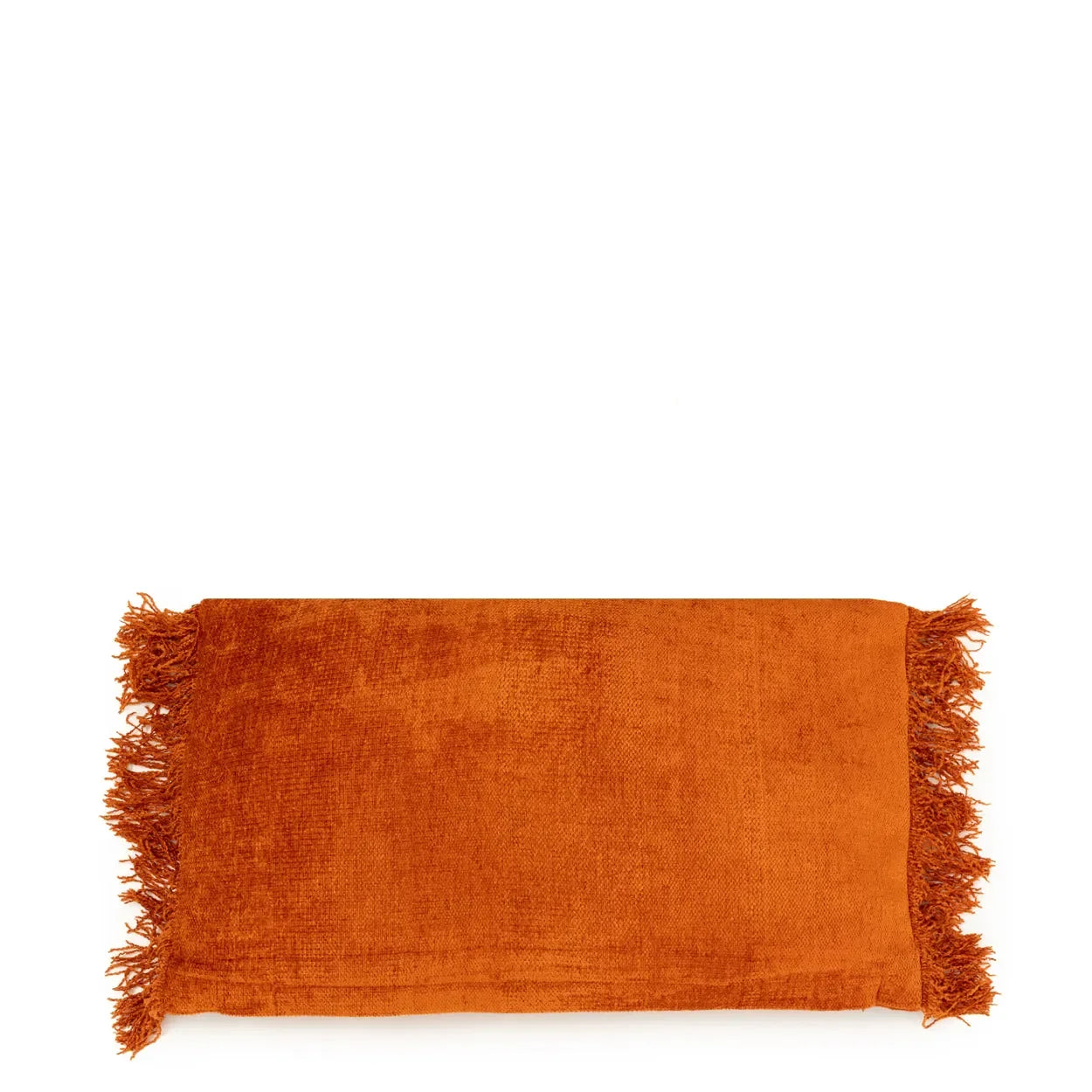 Coussin en velours orange frangé 30x50 cm pour décoration intérieure élégante