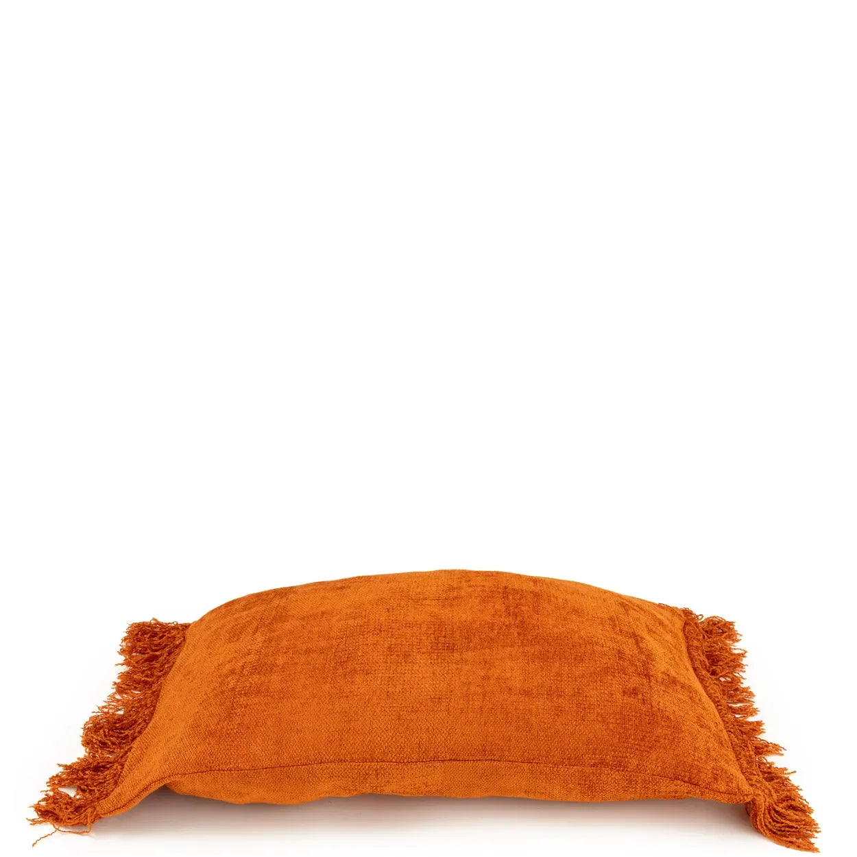 Oreiller à franges orange en velours rouille 30x50 cm pour décoration intérieure