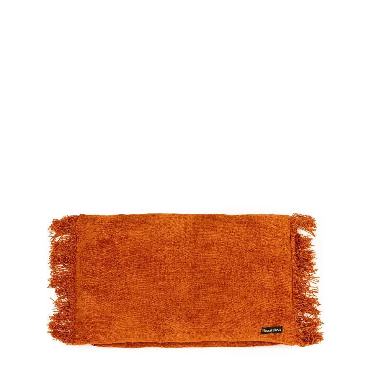 Coussin rectangulaire en velours orange franges pour décoration intérieure 30x50 cm