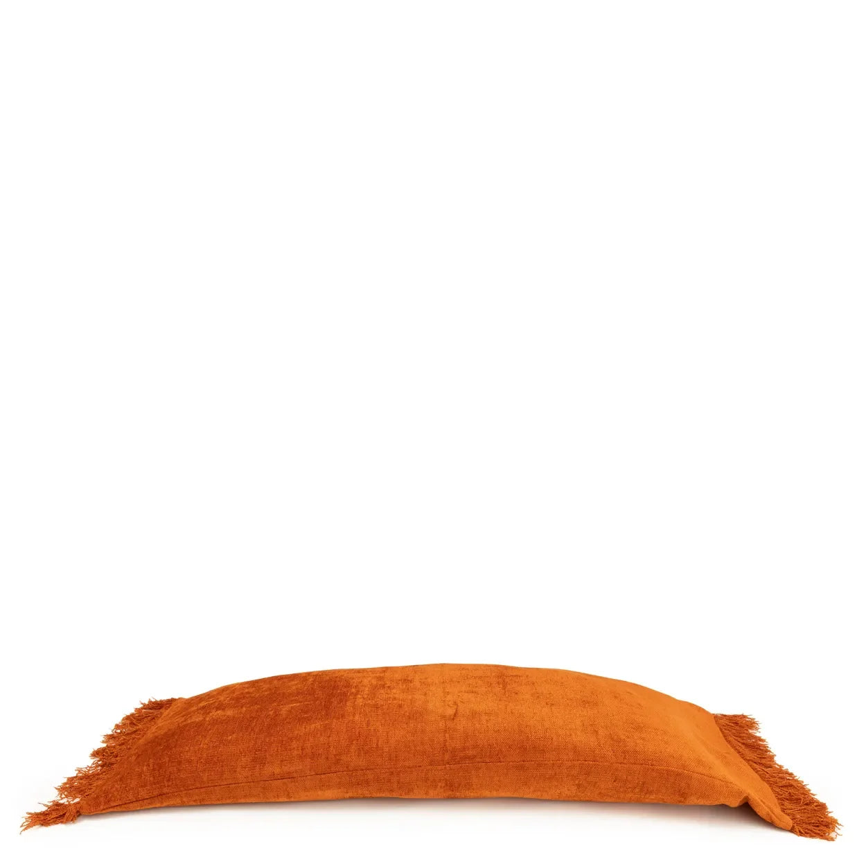 Oreiller lumbar frangé orange en velours pour Housse de coussin velours rouille 35x100 cm