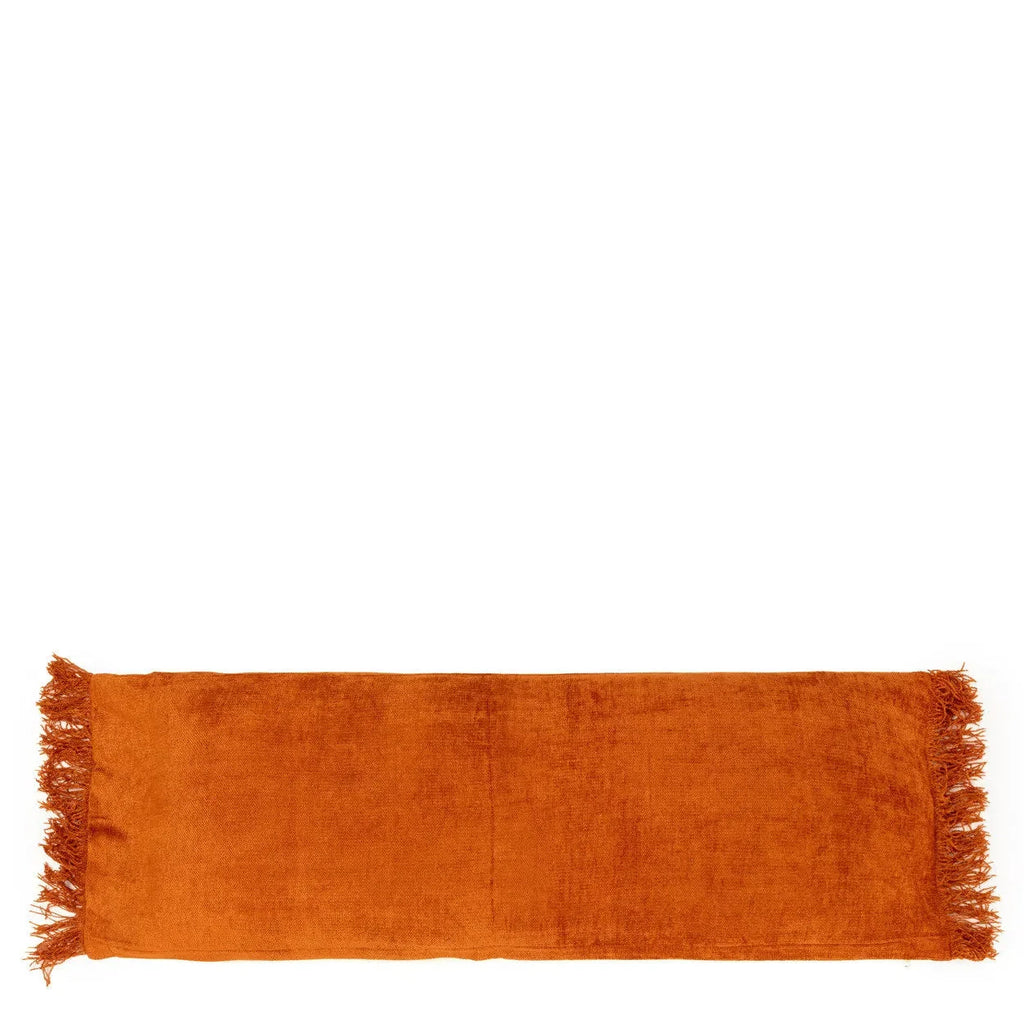 Jeté en velours rouille rectangulaire avec franges pour canapé ou lit