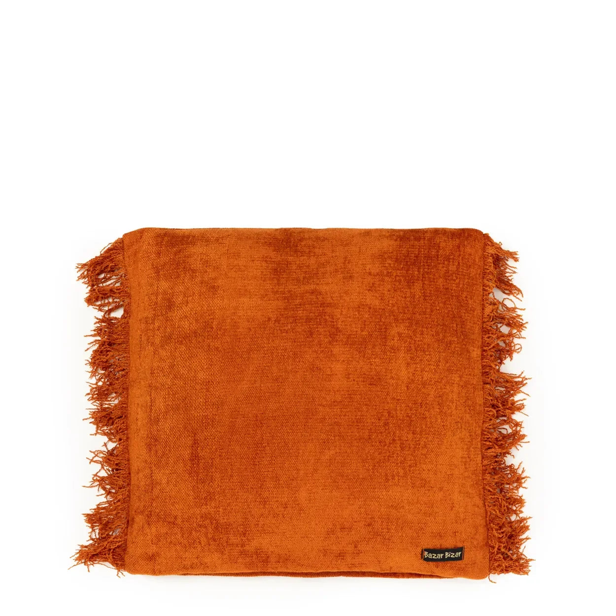 Coussin en velours rouille avec franges orange 40x40 cm