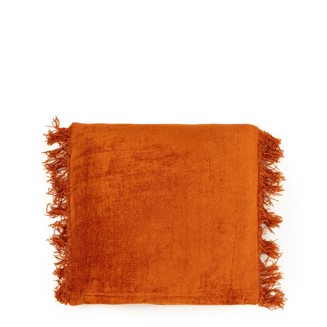 Coussin en velours rouille avec franges orange 40x40 cm pour décoration intérieure